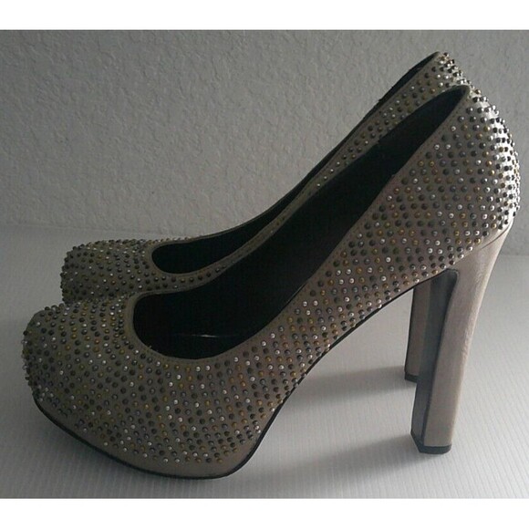 Dolce Vita Brenna Mixed Metal Studded Taupe Leather Platform Pump Heel Size 10M - Picture 3 of 8